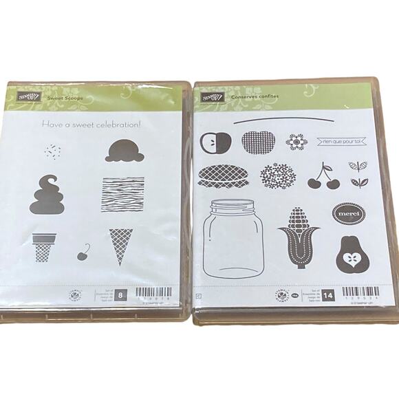 Stampin' Up! Sweet Scoops & Conserves Confites Cling Rubber Stamp Lot Of 2 - Picture 1 of 5